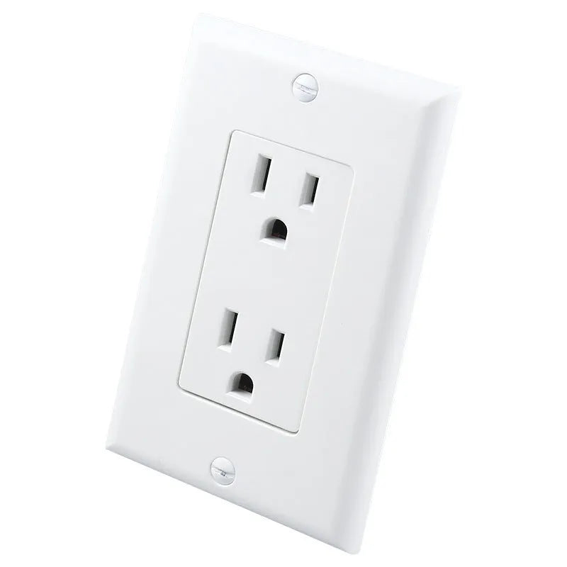 White plug-in LED night light with sensor, installed covering a wall electrical socket.