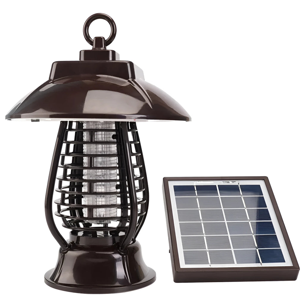 White and black solar powered mosquito lamp for garden insect control with solar panel