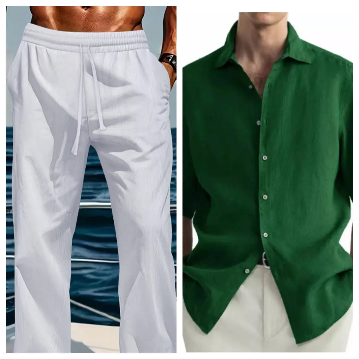 Men's green washed cotton casual shirt with cardigan style and button front
