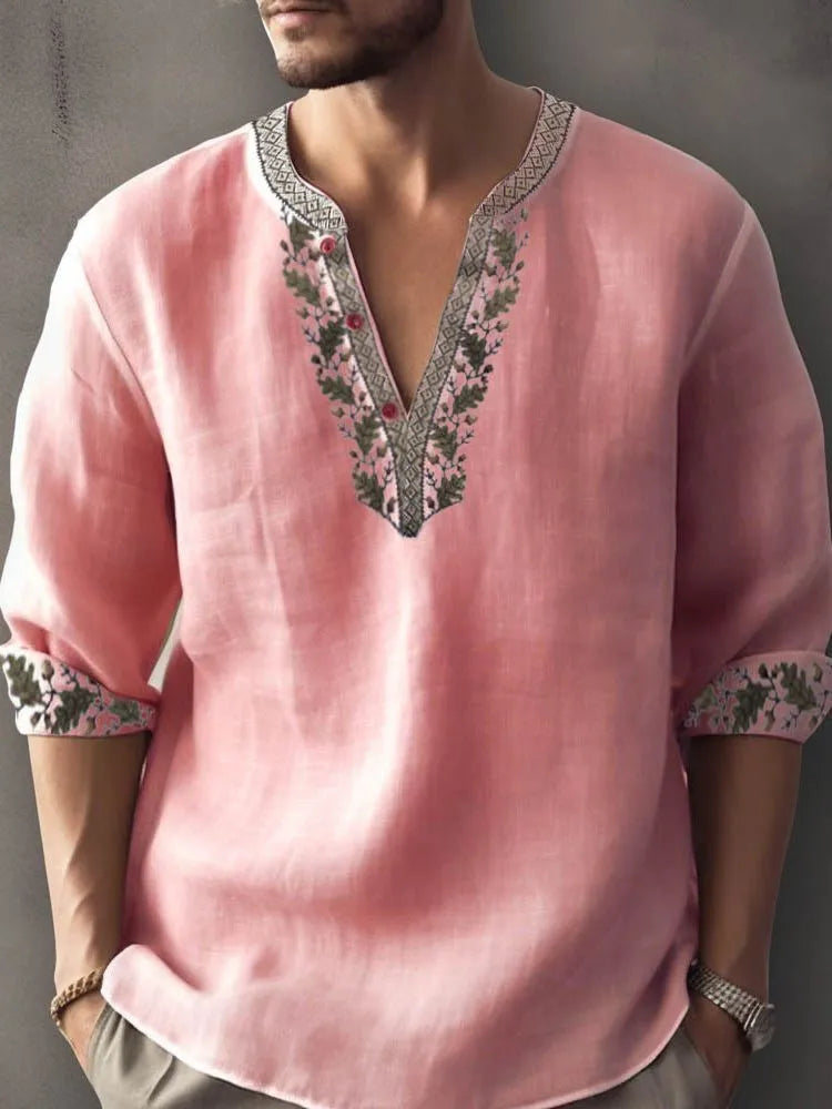Bamboo hemp short sleeve shirt with 3D digital thermal transfer striped pattern in British style