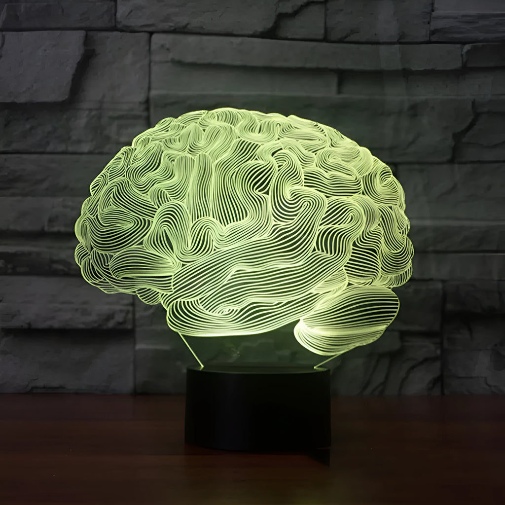 3D acrylic illusion LED desk lamp with remote control on a wooden surface, showing colour gradient effect.