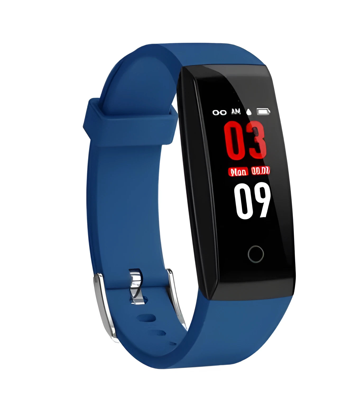 Colour screen smart bracelet with OLED display shown in black, blue, and violet colours.