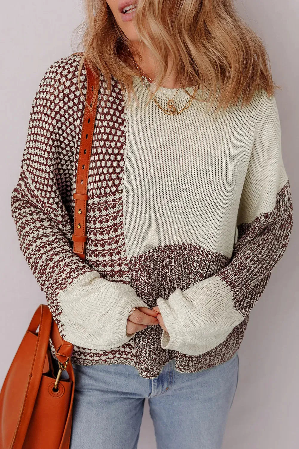 Dark khaki colour block loose sweater with back tie and drop shoulders.