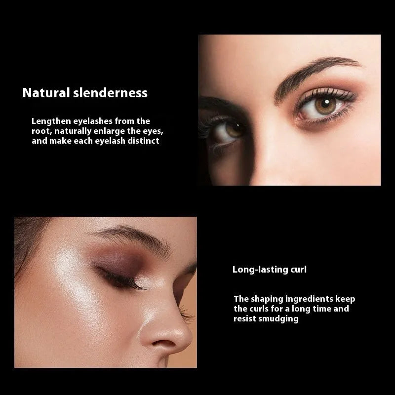 Black waterproof mascara wand with 4D curling formula for long thick lashes