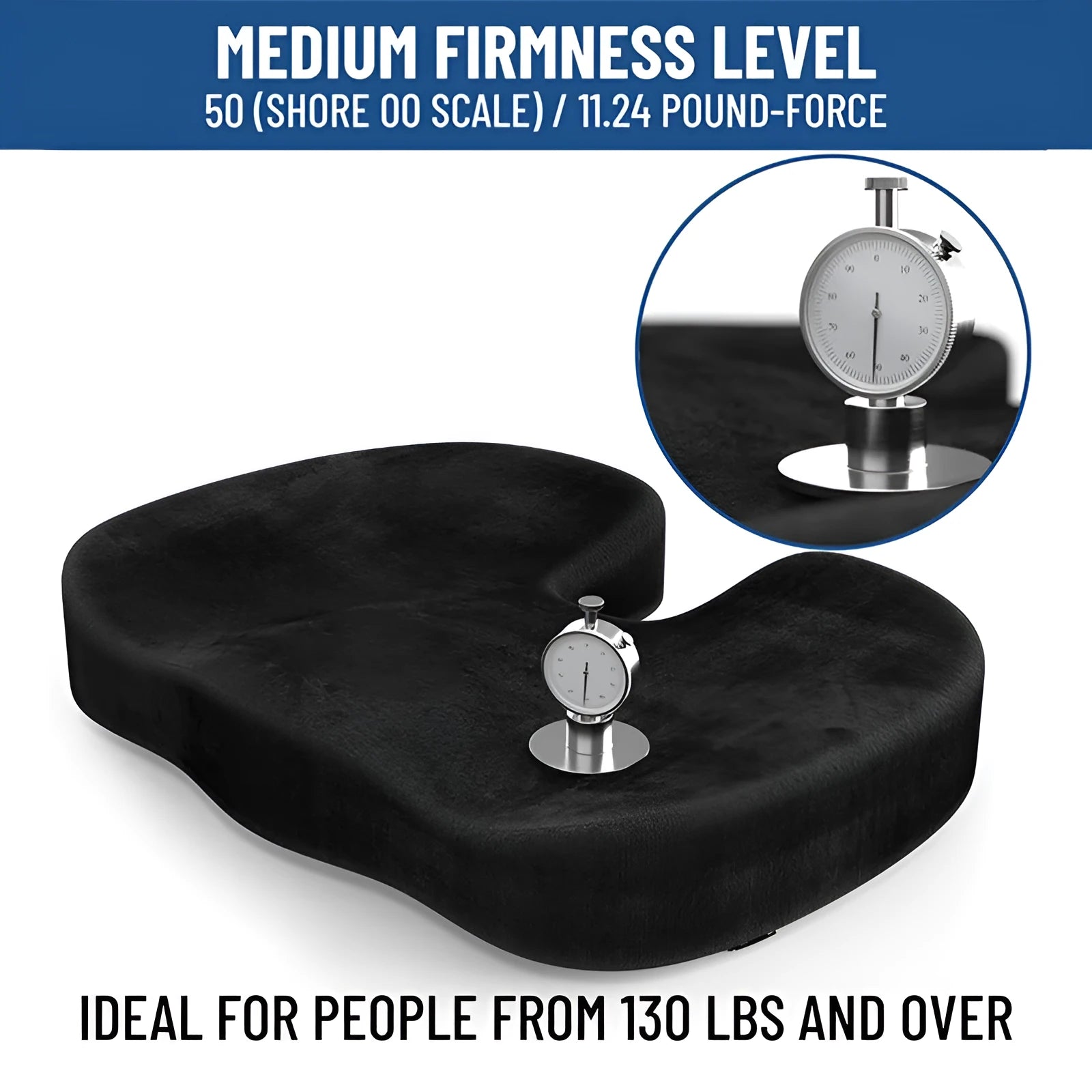 Black U-shaped memory foam office seat cushion on a chair