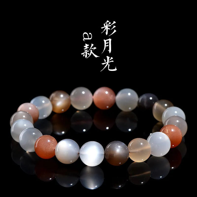 Natural moonstone bracelet with colourful light play in 8mm single circle design