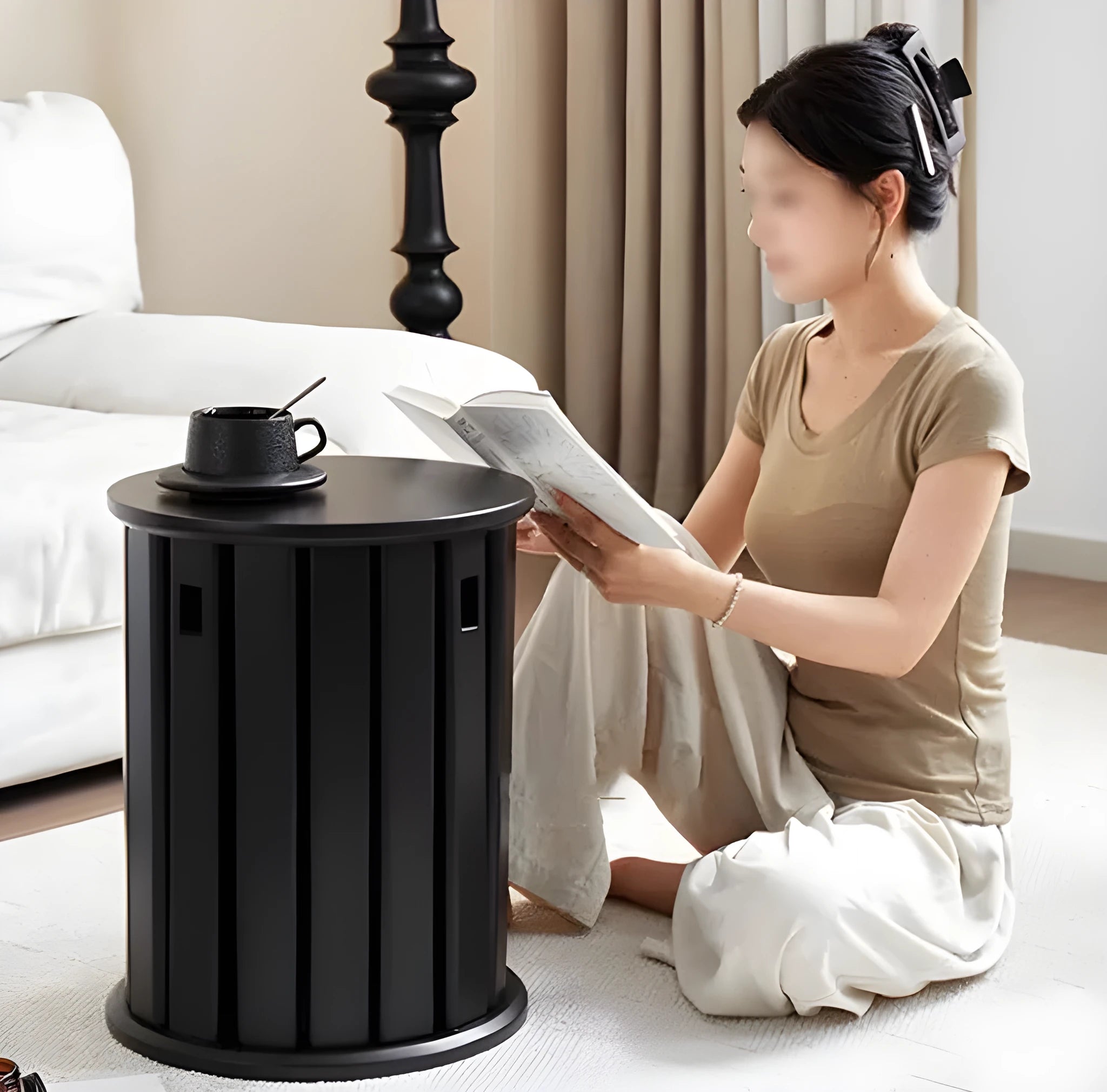 A stackable round metal dining stool in a modern style, shown in a choice of four colours.