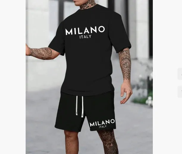 Men's short sleeve polyester suit set with matching shorts in multiple colour options