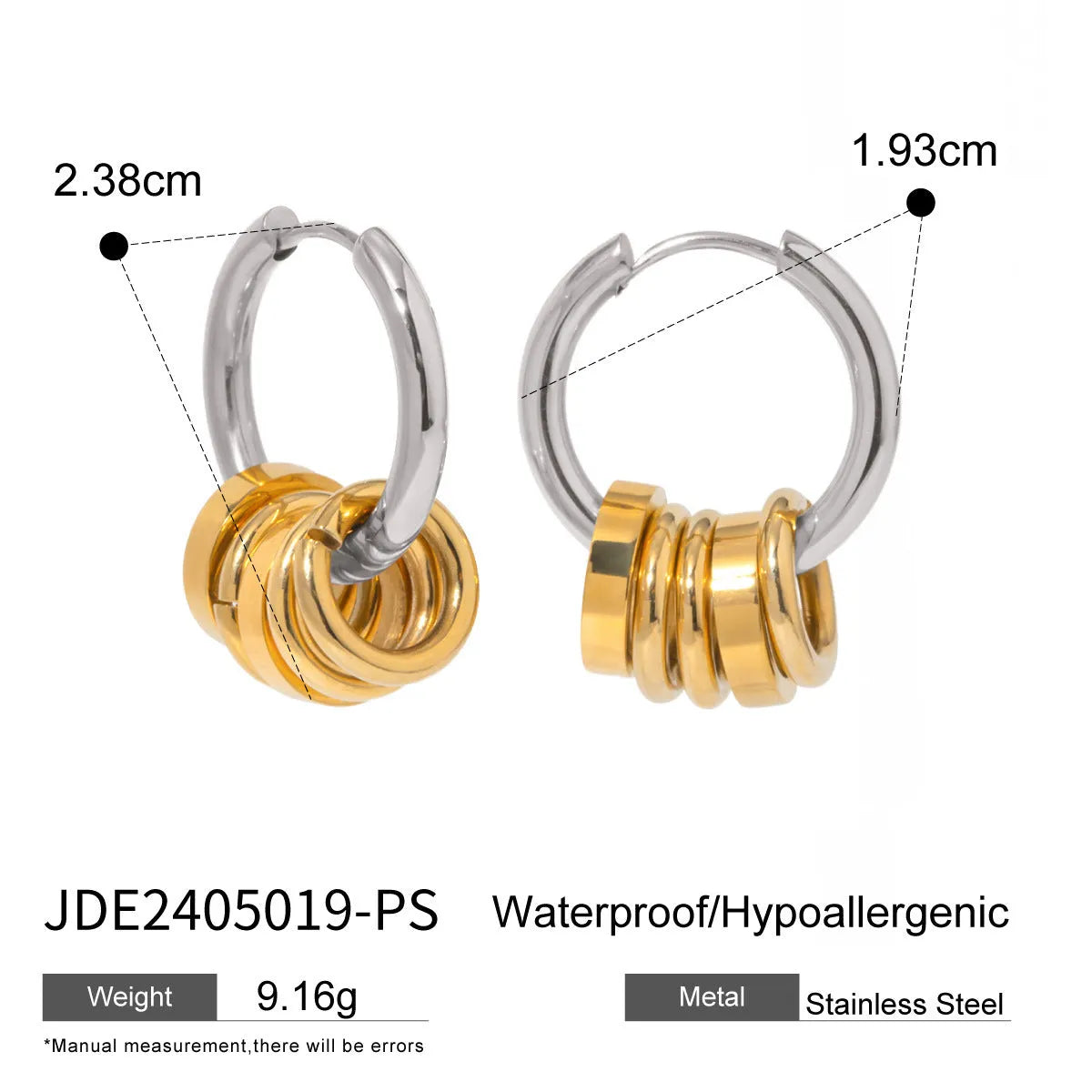 Stainless steel electroplated earrings with colour matching in two finish options