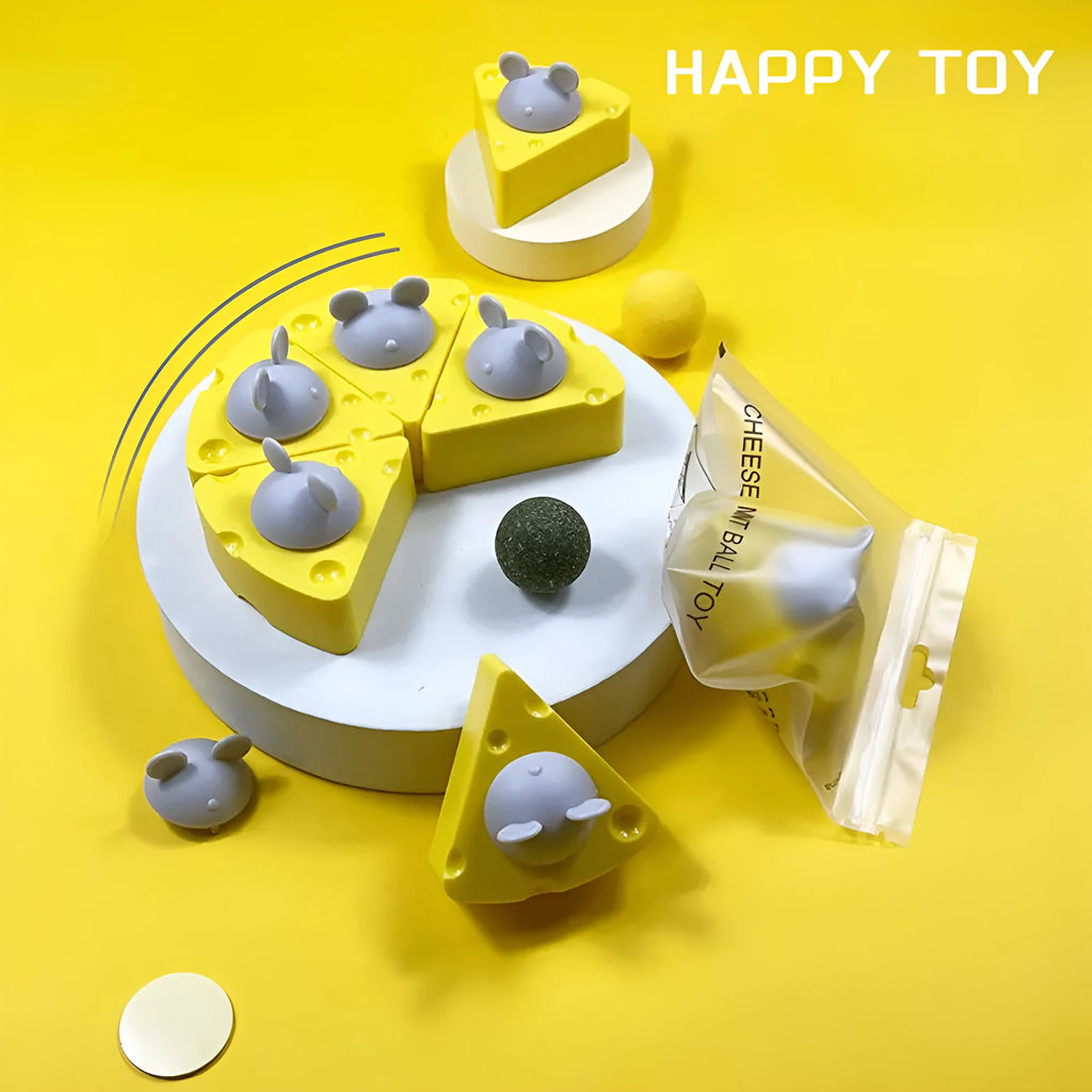 Yellow cheese-shaped catnip toy ball for cat dental care and play