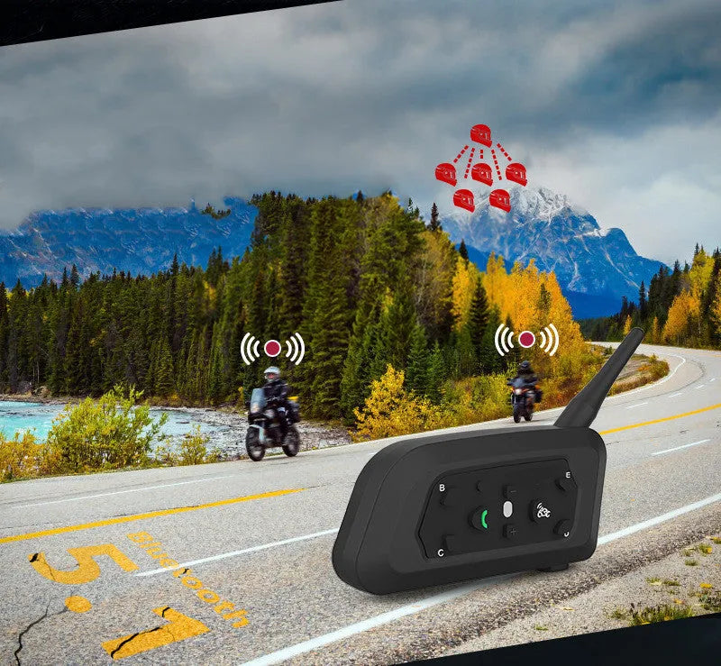 V6pro motorcycle helmet Bluetooth intercom unit with mounting clip and headphones