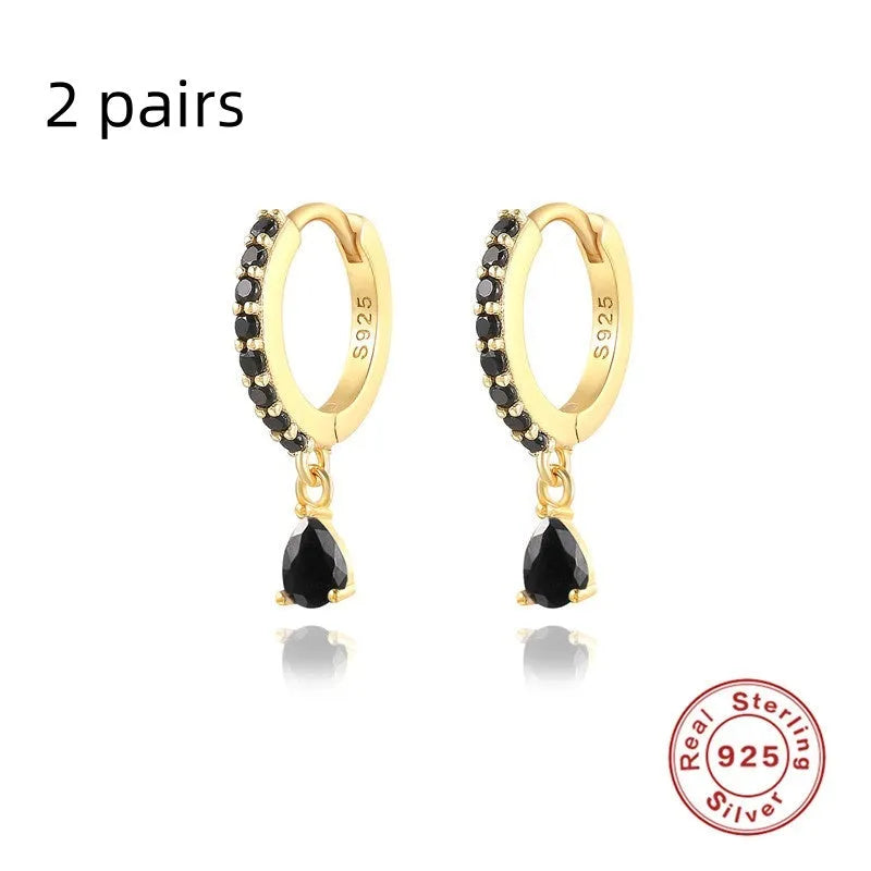 S925 sterling silver water drop earrings with geometric shape and diamond/gemstone accent options