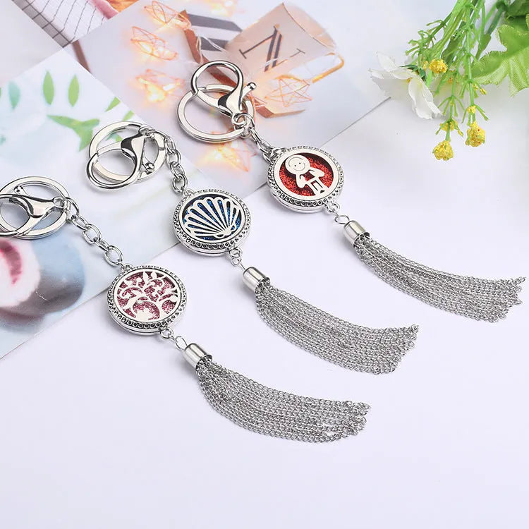 Alloy car pendant diffuser with tassel charm on 50cm chain for essential oil aromatherapy