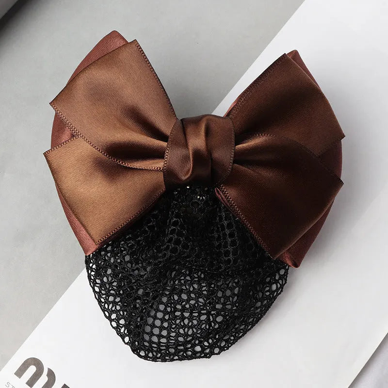 Professional two-bow mesh hair clip for female workers in various colours.