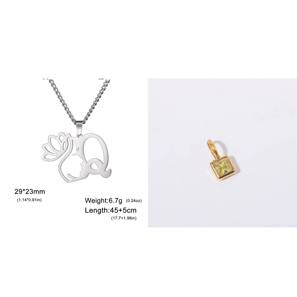 Stainless steel necklace with cross chain design and single letter pendant in gold or silver electroplated finish