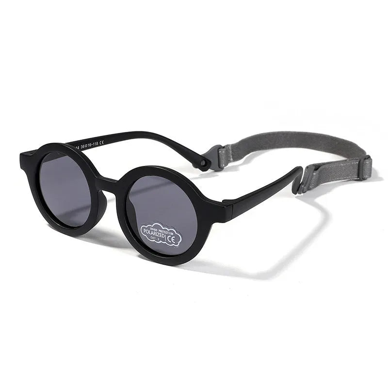 Children's silicone sunglasses with round frame and polarised lenses in multiple colours for 0-3 year olds