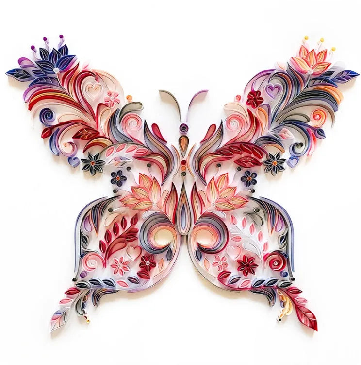 20-inch butterfly quilling craft kit with paper illustration, tools, and blue or pink colour options
