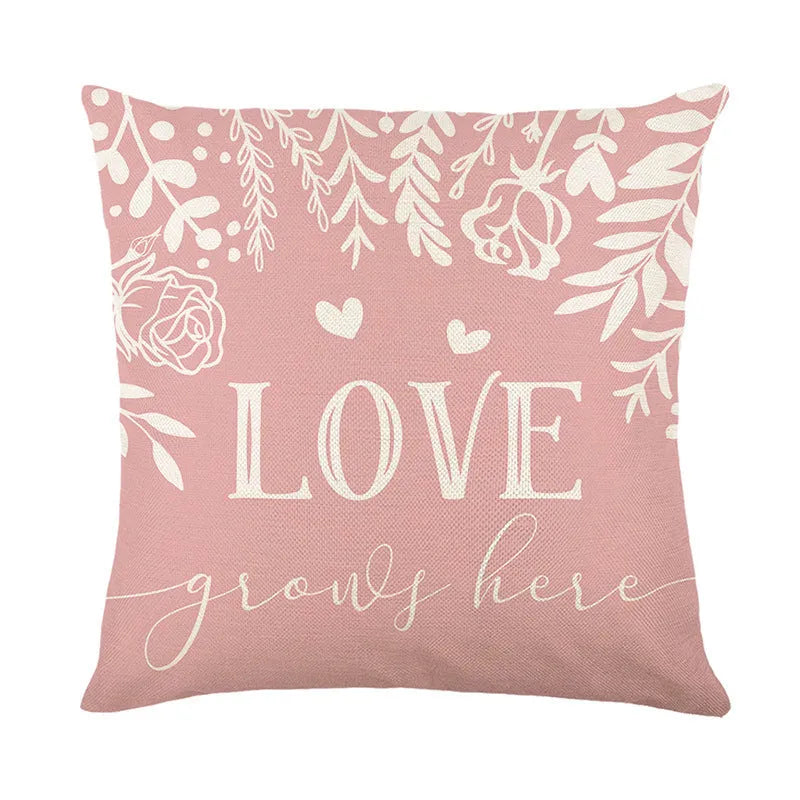 Square red and white plaid pillow cover with heart pattern for Valentine's Day decor
