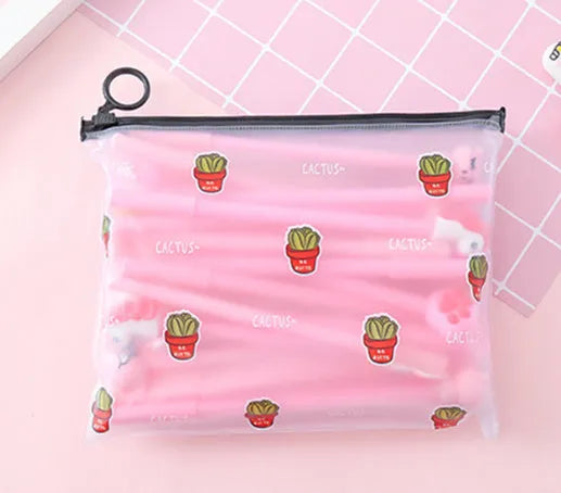 Plastic pen case containing 20 cartoon style 0.5mm black neutral pens