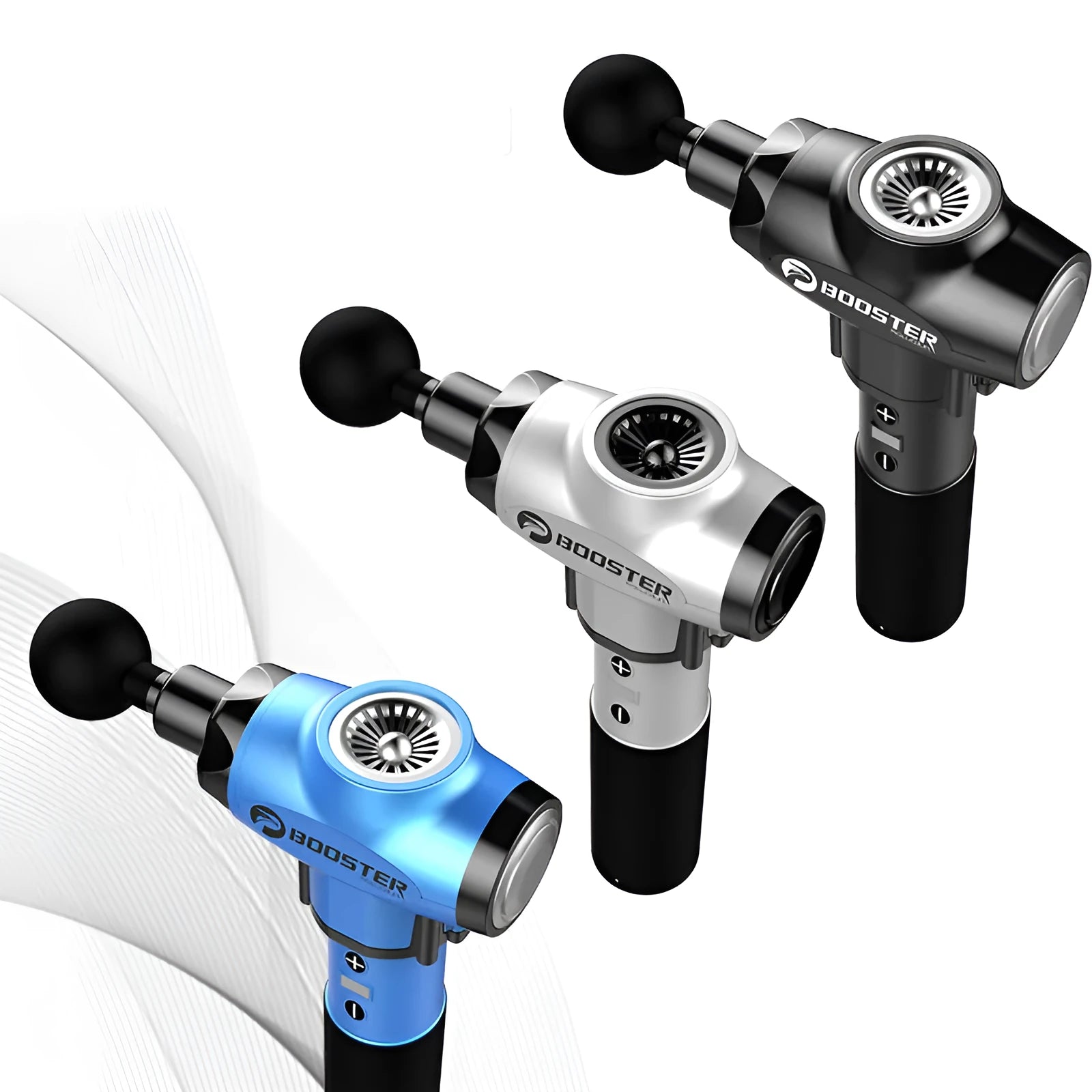 Black and white muscle relaxation massager with 24V battery and adjustable speed control