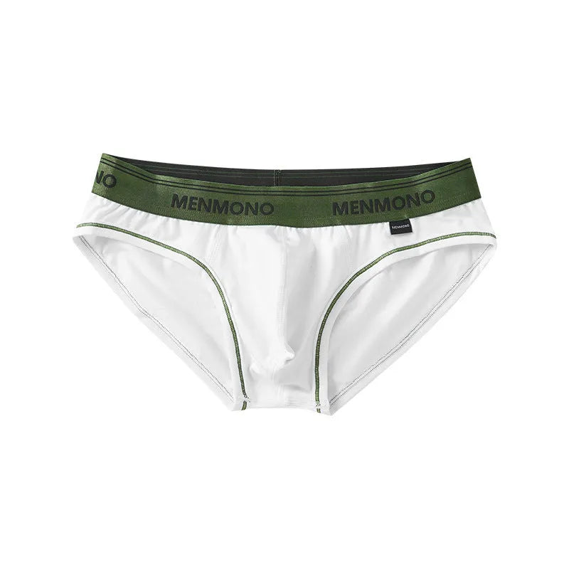 Men's low waist cotton blend briefs in a grey and blue colour block combination.