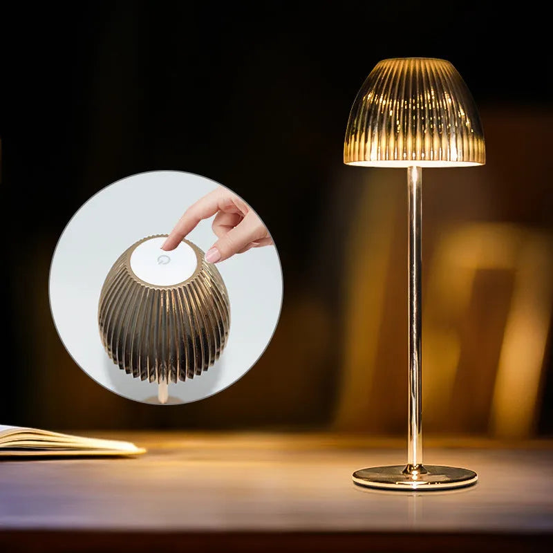 Ins pattern dimming small night lamp with thin round base in black or white colour.