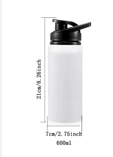White aluminium sports water bottle for cycling in 600ml and 750ml sizes.