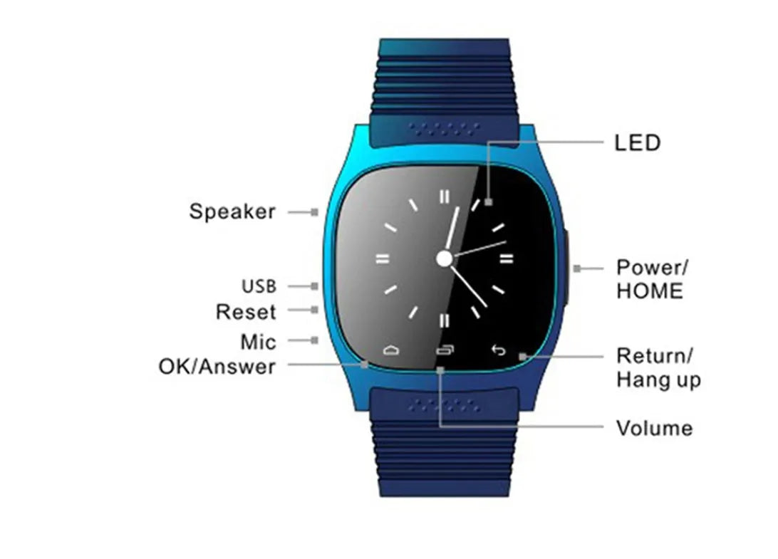 Smart Bluetooth sports watch in black, white, and blue colours compatible with iOS and Android