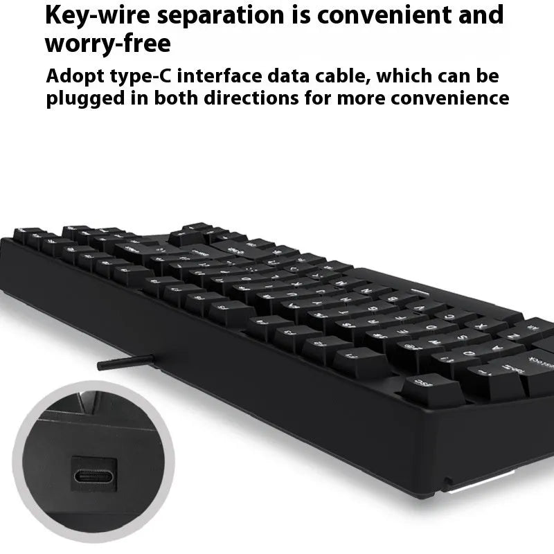 87-key wired mechanical keyboard with hot-swappable sockets showing colour options and included accessories
