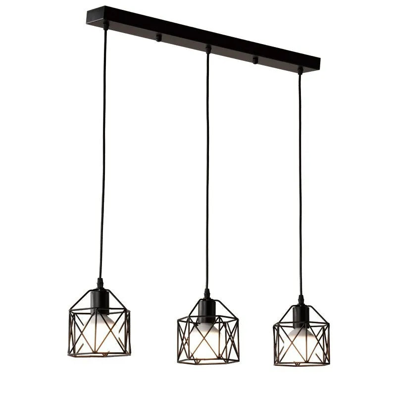 American country style decorative light fixture with a horizontal iron shade.
