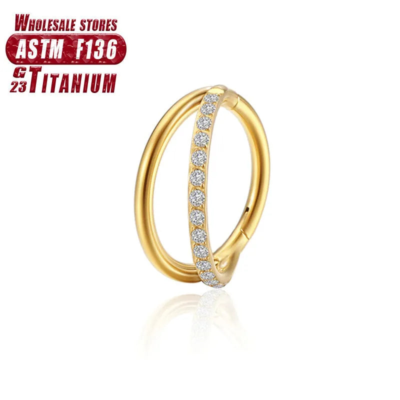 Titanium alloy fork nose ring for body piercing in silver colour on a grey background.
