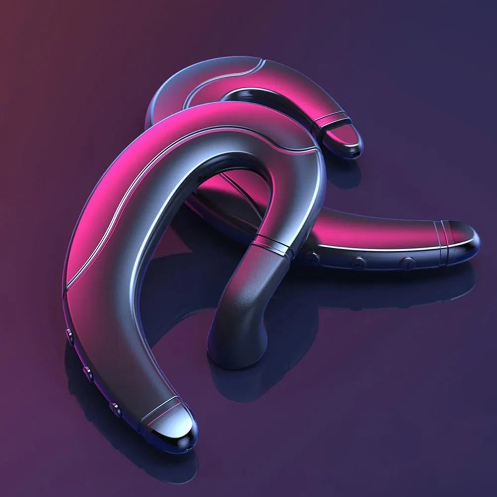 Single ear Bluetooth headset with mounted open ear design in black, blue or red colours