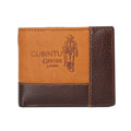 Soft cowhide leather wallet with contrast stitching, open to show card slots, bill holder, and a zipper coin compartment.