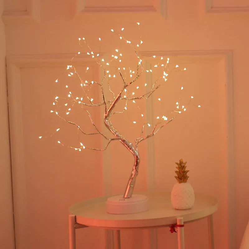 USB-powered Christmas tree light with touch control and 108 LED lights in festive decoration setting
