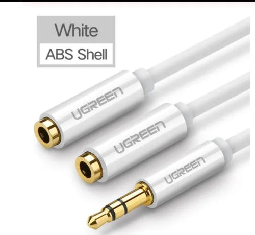 Close up of 3.5mm gold plated earphone cable with TPE coating and aluminum alloy shell in black