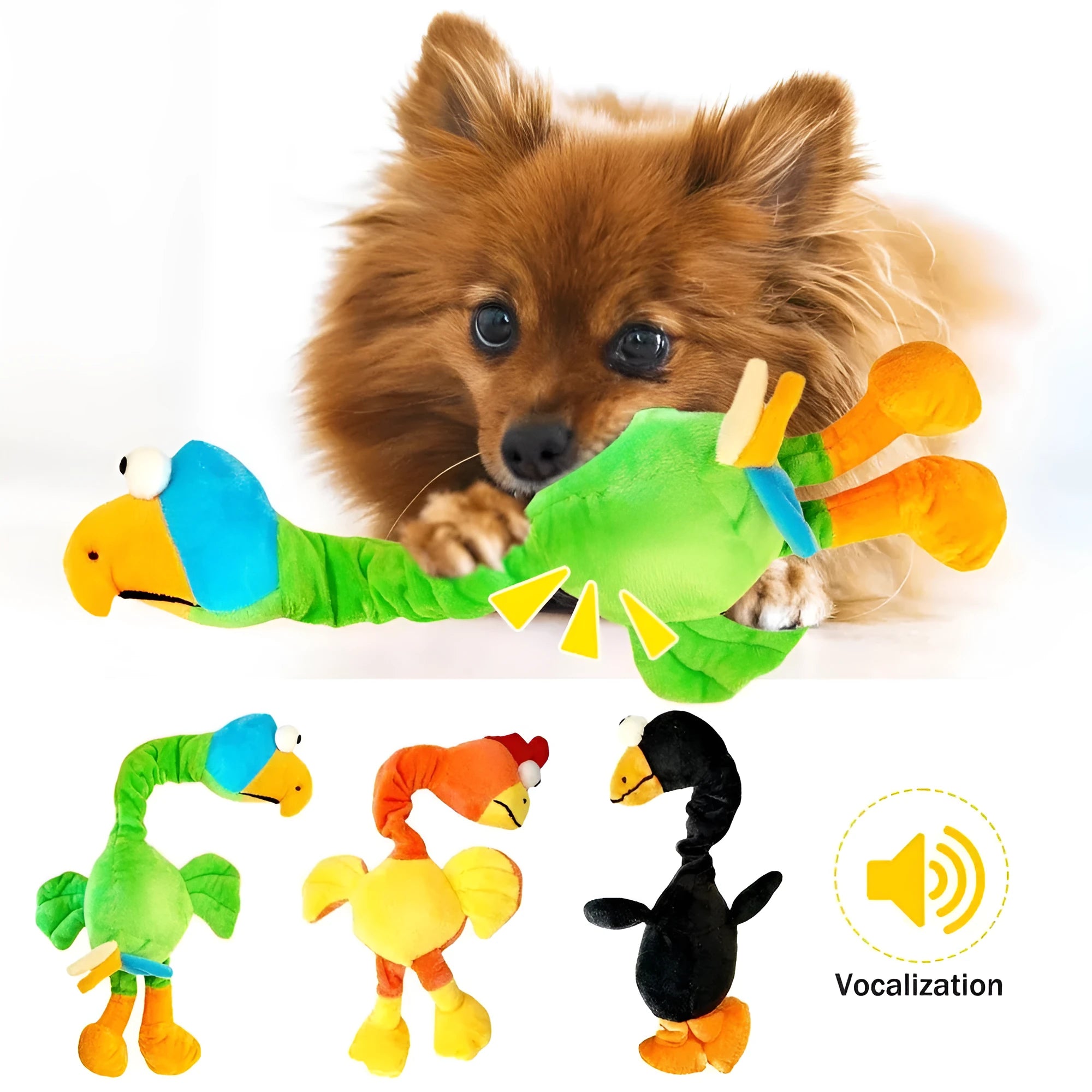 Screaming chicken squeaky dog toy in orange with bite-resistant construction
