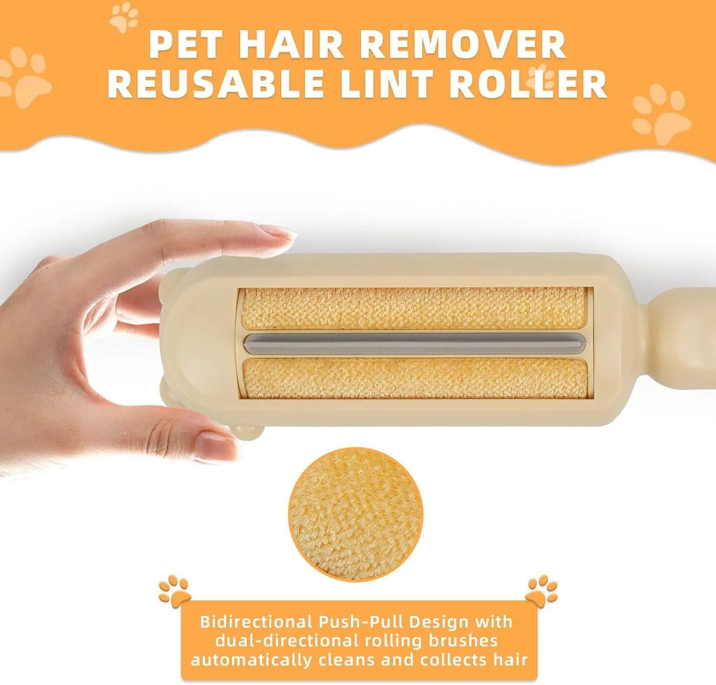 Blue reusable pet hair remover with self-cleaning base for furniture and car seats