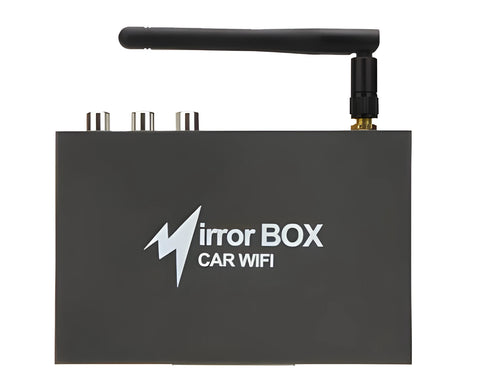 Black car mirror link box Wi-Fi converter with power cable, AV cable, antenna and manual
