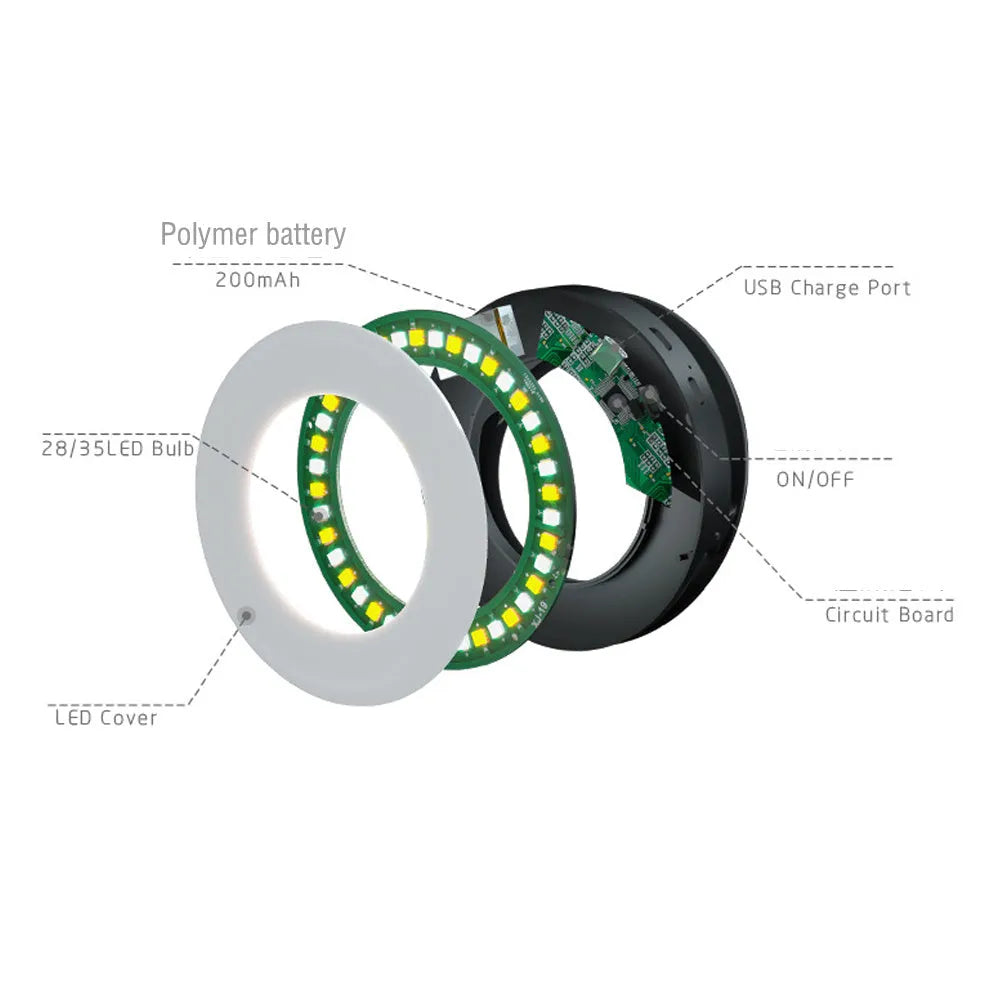 Compact 90mm LED selfie ring light with USB cable available in black pink and white for cell phone photography