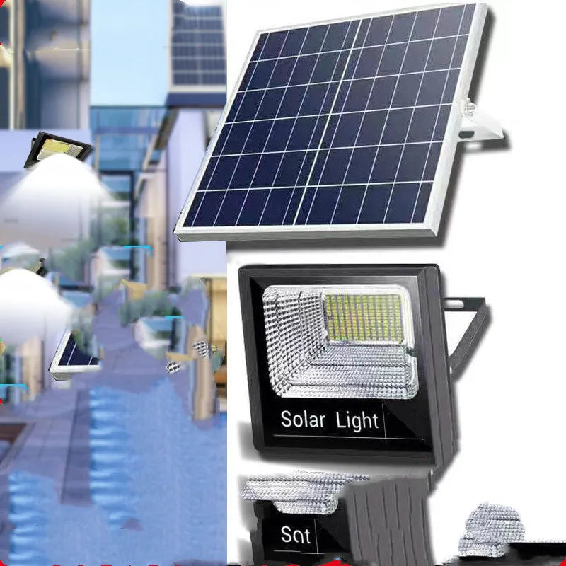 Black solar powered LED garden flood light with remote control for outdoor lighting