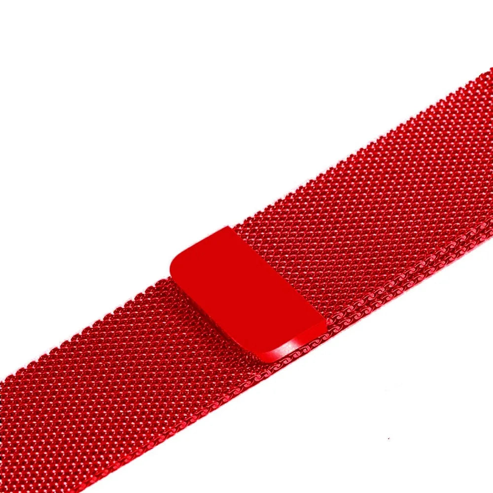Stainless steel watch replacement strap in silver on a grey background showing adjustable links and buckle.