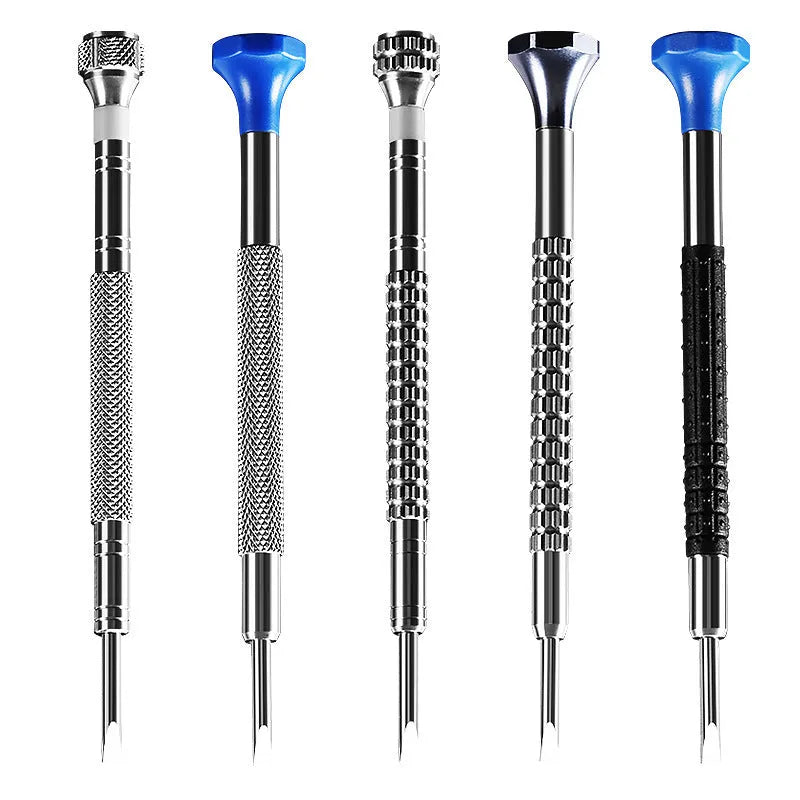 Watch repair tool set with 10 screwdrivers and 20 spare bits in boxed packaging