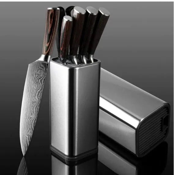 Black stainless steel kitchen tool holder with storage bucket for knives and cutlery organisation