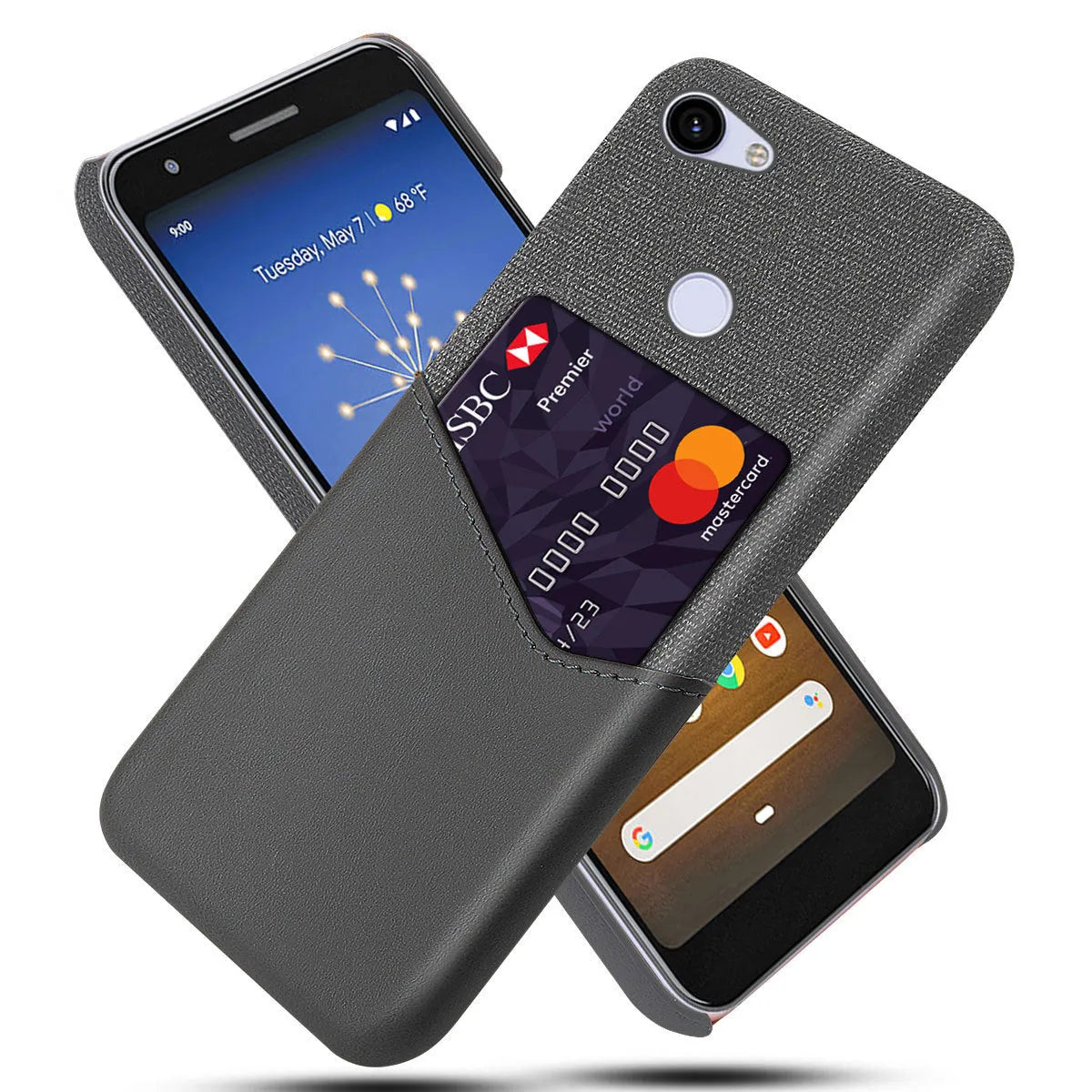 Leather Google Pixel phone case in Black showing back cover design