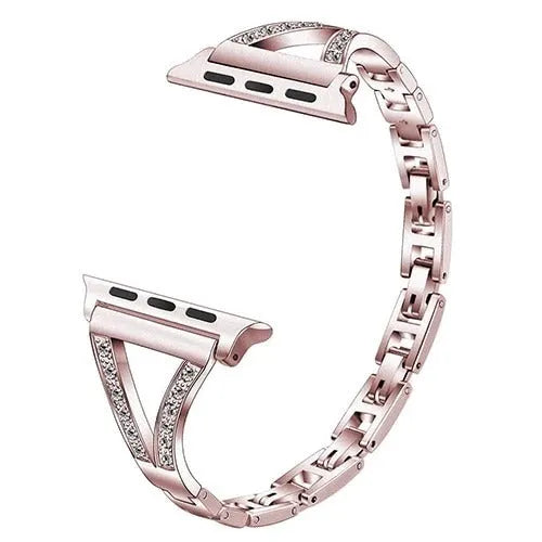 Diamond-studded stainless steel watch strap in gold colour for 38-44mm smartwatches