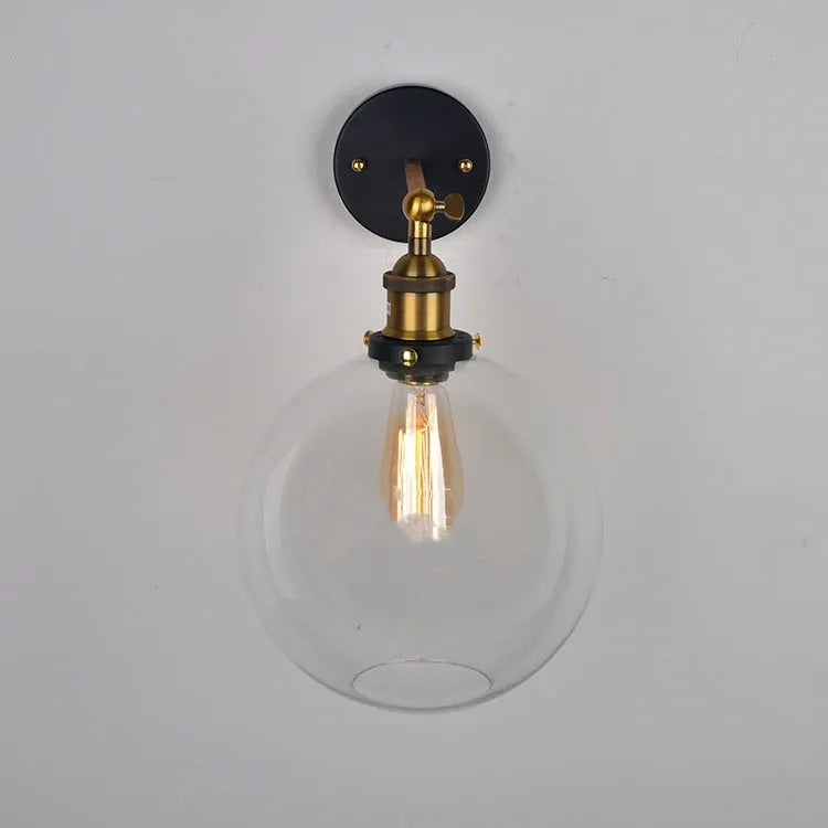 20cm retro round ball glass wall lamp in amber colour with aluminium holder.