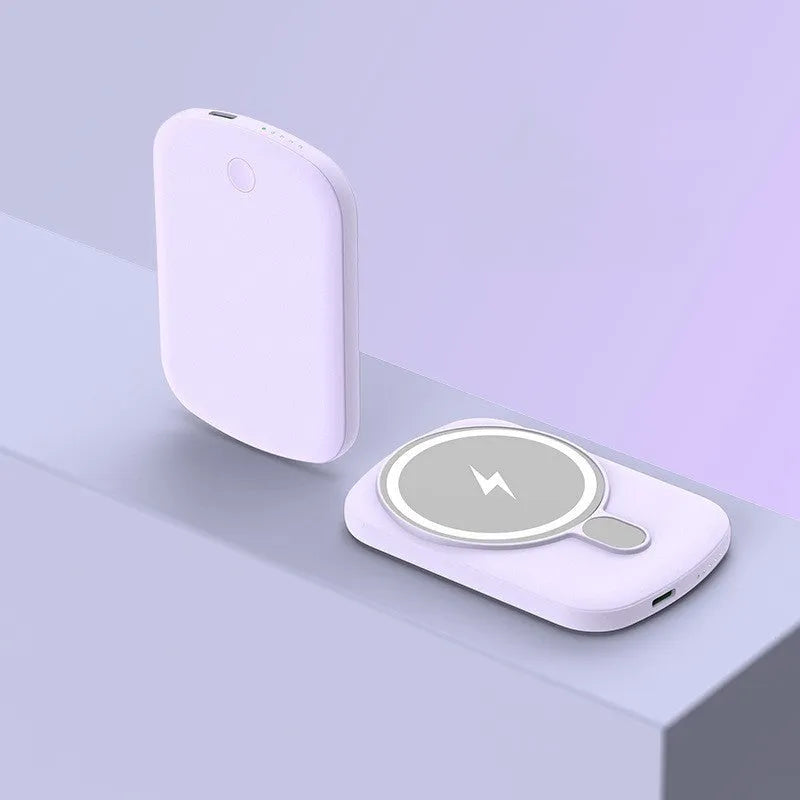 MagSafe magnetic wireless power bank in black, pink, white, or purple with creative design plastic shell.