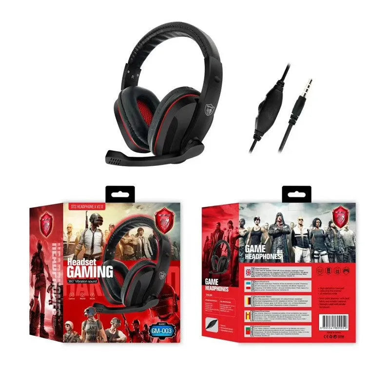 Black wired gaming headset with 6.3mm plug and 40mm speakers for heavy bass.