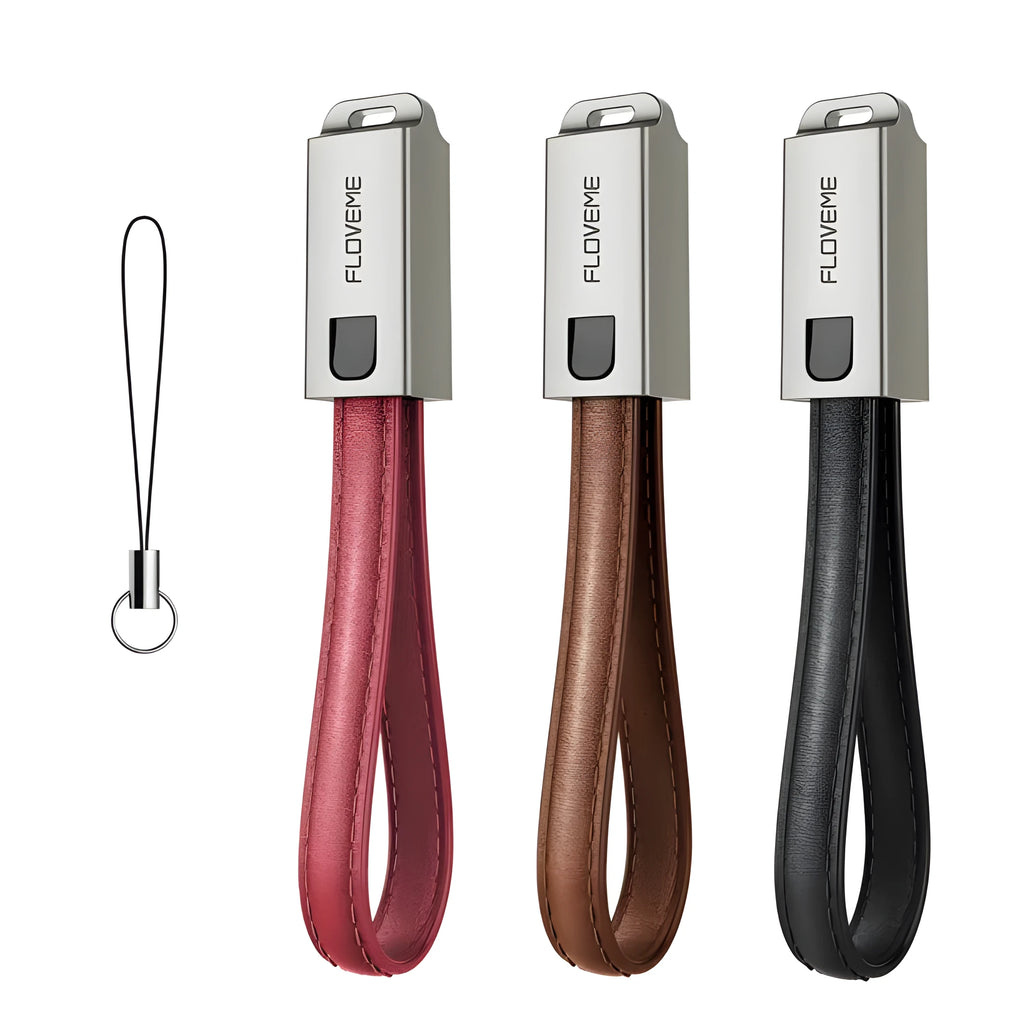 20cm leather USB-C to Lightning charging cable for iPhone in red, black or brown with zinc alloy connectors