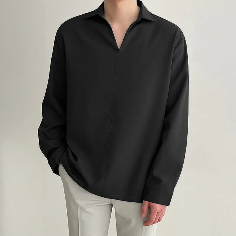 Men's loose fit long sleeve casual shirt in polyester non-iron fabric